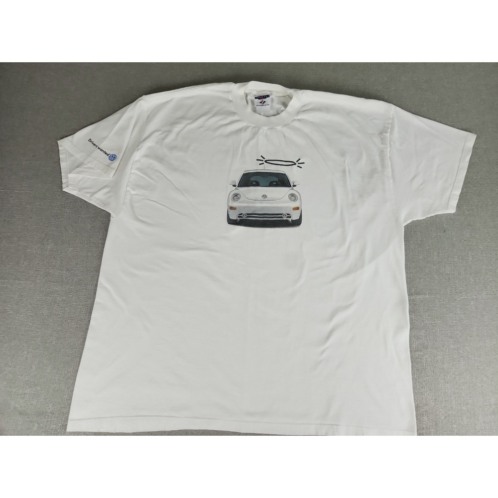 Vintage 90s Volkswagen Beetle T-Shirt 2XL White VW Bug Angel Devil Graphic GRAIL